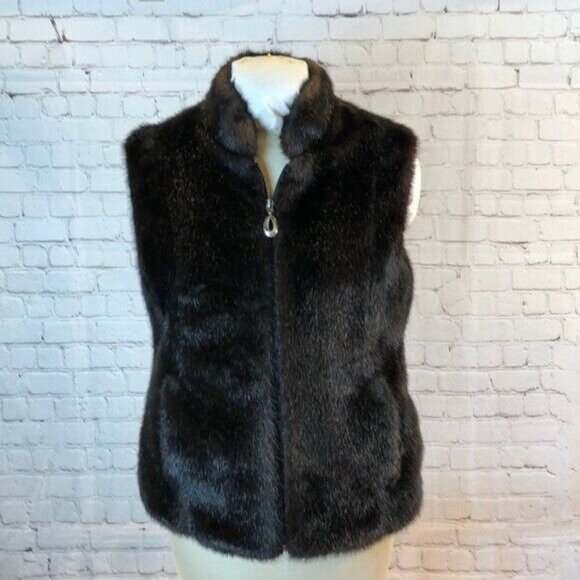 Neck Works Faux Fur Vest Black Full Zip Medium - Picture 1 of 5